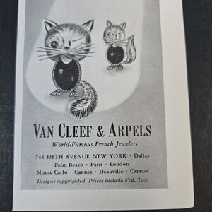 1957 Van Cleef & Arpels Jewelers Vintage Print Ad‎ Winking Cat Bergdorf Goodman